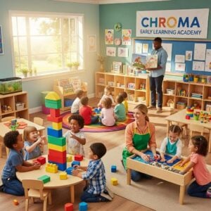 Children engaged in playful learning at Chroma Early Learning Academy, showcasing a nurturing preschool environment