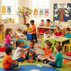 Children engaging in a playful learning environment, showcasing emotional readiness for kindergarten