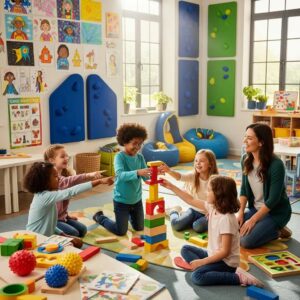 Children with autism engaging in a supportive classroom environment, highlighting early intervention strategies