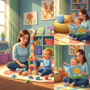 Parent and child engaging in developmental play activities